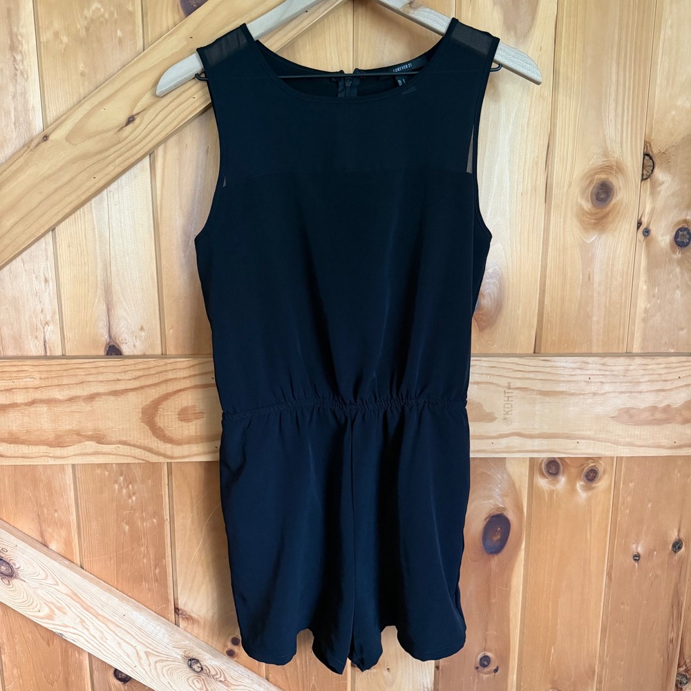 Forever 21 Romper Women Small Black Mesh Yoke Elastic Waist Sleeveless‎ Jumpsuit
